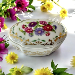 DAR Daughters of American Revolution LIMOGES TRINKET BOX Aster Colonial FLOWERS - Picture 1 of 24