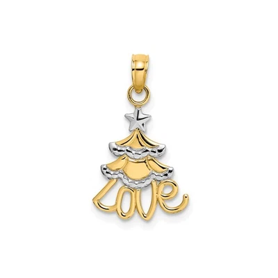 Colgante de árbol de Navidad de oro amarillo rodio de 14k para mujer con base de amor estrella Foto 1 de 4