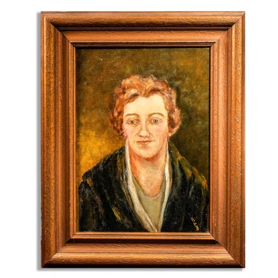 Lovely Framed Antique Oil Painting Portrait of Art Deco Era Woman Wall Decor - Image 1 of 4
