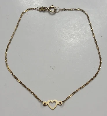 Pulsera tobillera oro 10k con corazón 7" tobillera Foto 1 de 4