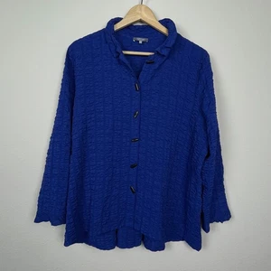 Camisa Habitat Talla L Azul Arrugada Abotonada Artsy Lagenlook Ropa de Resort - Imagen 1 de 7