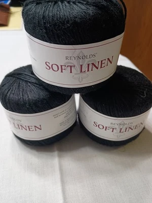Lot of 3 Reynolds Soft Linen Worsted Weight Yarn | 50 Gr | 94 Yds | Black - Image 1 of 3