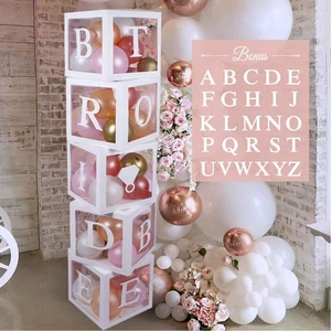 96 PC Bridal Shower Decorations Balloon Boxes White- Transparent Block with B... - Picture 1 of 7