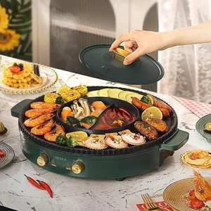 2 in 1 Electric Grill and Hot Pot BBQ Smokeless Grill Independent Dual Temperatu - Picture 1 of 9