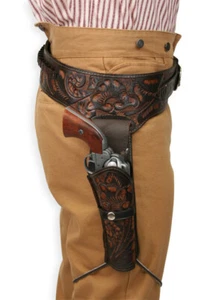 Gun Holster Belt Leather Revolver Pistol Tooled .22 .35/357 .44/45 Cal Western - Picture 1 of 6