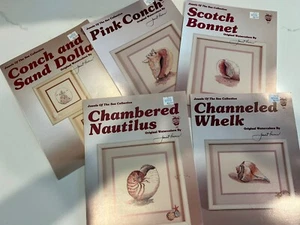 Jewels Of The Sea Cross Stitch Patterns Lot Of 5 Vintage 1987 Sea Shells - Picture 1 of 6