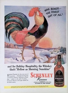 Anuncio impreso vintage 1944 Schenley Reserve whisky gallo bonos de guerra mejores regalos - Imagen 1 de 1