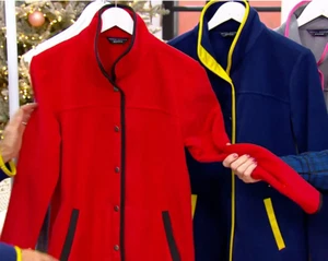 Susan Graver L Red Blk Weekend Polar Fleece Jacket with Contrast Trim A463098 - Picture 1 of 4