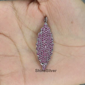 Pave Rubin Bettelkette 925 Sterling Silber Blatt Rubin Anhänger Schmuck - Bild 1 von 6