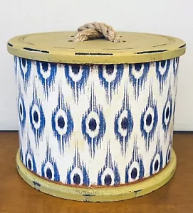 Moroccan Style Round Decorative Storage Container With Lid Blue White Yellow - Picture 1 of 7