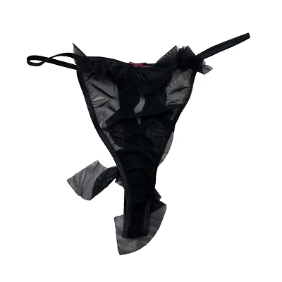 Tanga Cacique Tanga Tanga Panty Mujer 22/24 Negro Encaje Volantes Tren Malla Nuevo con Etiquetas Foto 1 de 4