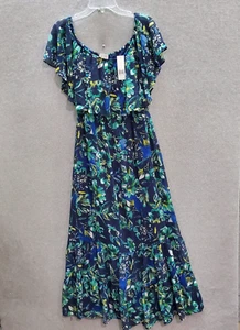 Donna Morgan Women Dress 4 Blue Floral Maxi A-Line Flutter Sleeve Tiered NWT - Picture 1 of 9