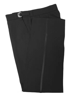 Pantalones de esmoquin negros para hombre frente plano con rayas satinadas 38 cintura 31 largo Foto 1 de 2