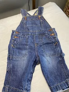 OshKosh BGosh Overalls 6 month Plaid Lined Vestbak Denim Snap USA Vtg. EUC - Picture 1 of 9