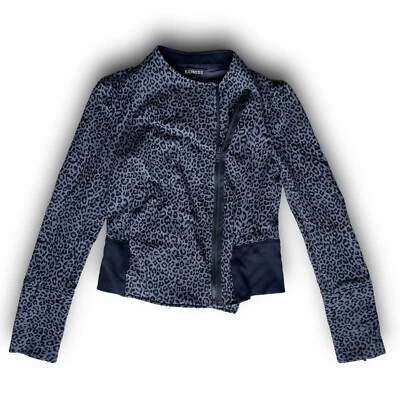 Chaqueta Express S Estampado Leopardo Motociclista Cremallera Completa Moto Gris Negro Tejido Acanalado Usada en Excelente Condición Foto 1 de 4