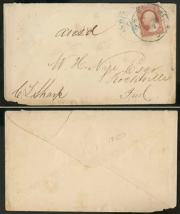 US Sc 25 Rose 3¢ Ty I Tied by a Blue CDS on Cover to ROCKVILLE IND - Picture 1 of 1