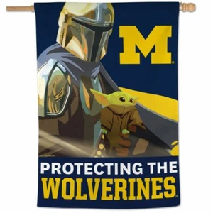 MICHIGAN WOLVERINES THE MANDALORIAN BABY YODA DISNEY 28"X40" BANNER FLAG NEW 👀 - Picture 1 of 1