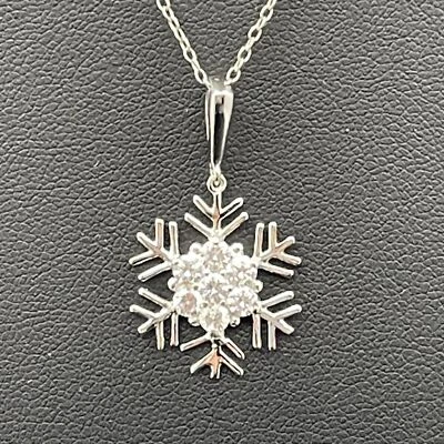 Ожерелье в виде серебряной снежинки с фианитом 925 пробы 18 дюймов - Изображение 1 из 4