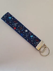 Blue music print key fob wristlet - Picture 1 of 1