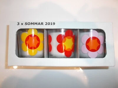 IKEA SOMMAR 2019 3 стеклянные банки набор свечей новый поп цветы  - Изображение 1 из 2