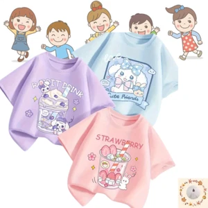 Set t-shirt estiva rosa, viola e blu simpatica stampa anime set 3 pezzi 10Y - Foto 1 di 4