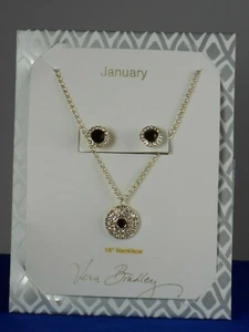Vera Bradley Silver JANUARY BIRTHSTONE Faux Ruby Necklace Stud Earrings Set - Picture 1 of 3