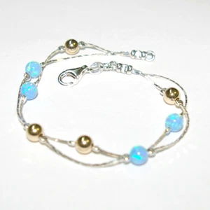 Sterling Silver 925 OPAL & GOLD FILLED Beads Two Strands BRACELET - Your size - Picture 1 of 11