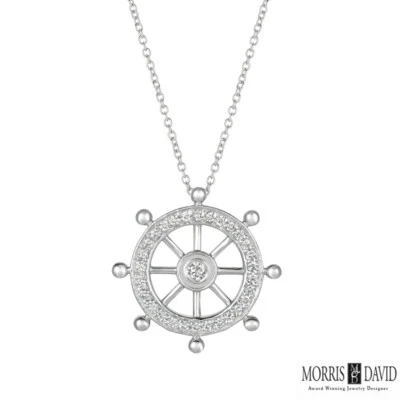 0.50 Carat Natural Diamond Ship Wheel Necklace 14K White Gold G SI 18'' chain - Image 1 of 3
