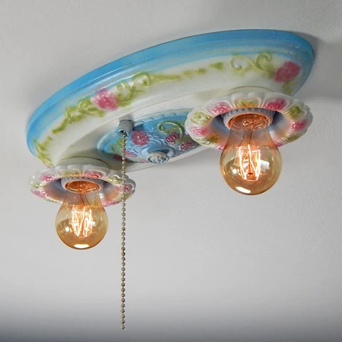 Renovated Antique Flush Mount Pan Fixture with Pull Chain Cover