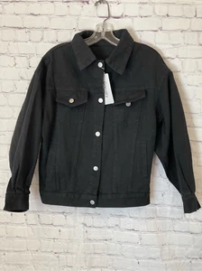 Gacaky Womens Medium Denim Jacket Black Button Front Pockets Long Sleeve NWT - Picture 1 of 10
