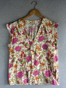 Rachel Zoe Top Damen klein elfenbein Blumen tropisch Leinen Urlaub Urlaub Strand - Bild 1 von 9