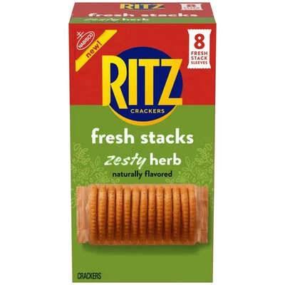 Galletas saladas de hierbas picantes RITZ Fresh Stacks, bocadillos de viaje, 11,8 oz, paquete de 8 bocadillos múltiples Foto 1 de 4