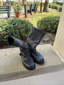 Jimmy Choo Black Leather Moto Double Buckle Mid Calf Biker Boots Size 37 - Picture 1 of 6
