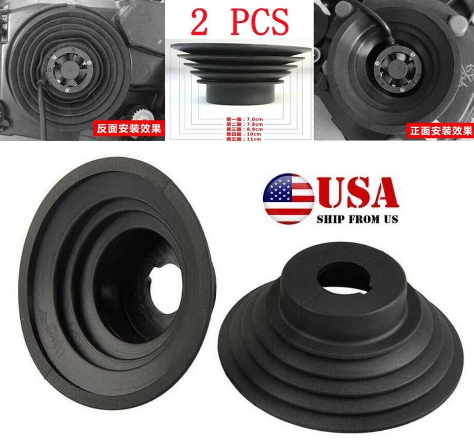 2 шт. черных автомобильных ксеноновых светодиодных резиновых уплотнительных колпачков для корпуса фары пылезащитные крышки 70–110 мм сделано в США - Изображение 1 из 4