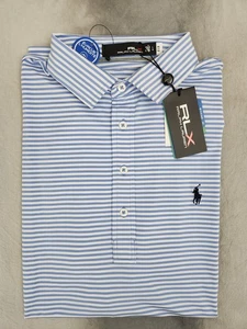 RLX Ralph Lauren Performance Newport Navy Striped Golf Polo Shirt Men's Large - Picture 1 of 10