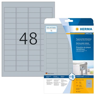 HERMA Extra-Strong Adhesive Silver Heavy Duty Weatherproof Foil Labels, 48 Label - Image 1 of 4