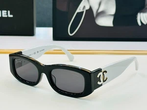 CHANEL CH5525 Polarized Rectangle Sunglasses Unisex Black&White Frame Grey Lens - Picture 1 of 12