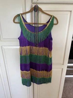 Mardi Gras Frisky Flapper Halloween Costume w/beads One Size to 14/16 Worn once - Image 1 of 4