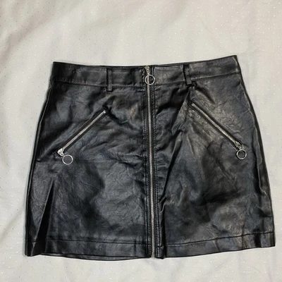 Forever 21 Black pleather Mini Skirt Size Medium, Zipper Closure - Image 1 of 4