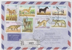 R-Brief Algerien mit Mi. 838+839 Windhund, 854+855 Pferde, 900-903 Wildkatzen - Bild 1 von 1