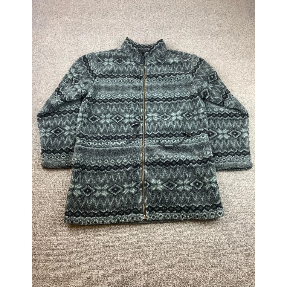 Denim & Co. Womens Small Gray Aztec Fuzzy Full Zip Sweater - Image 1 of 4