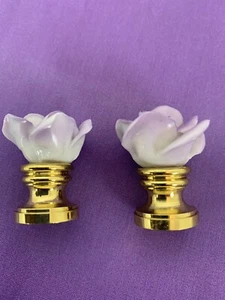 Pair Of Japanese Ceramic Rose 2 Inch Lamp Finials With Gold Base - Picture 1 of 3