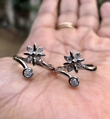 2 Stück 925 Sterling Silber + cz Zehenringe verstellbar, hochglanzpoliert, ve... - Bild 1 von 4