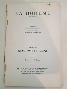 Vintage Opera Libretto; La Boheme, G. Ricordi Italian English 1898 No Cover - Bild 1 von 8