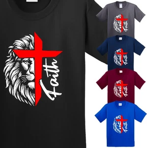 Jesus Cross Lion Kid Short Sleev T-Shirt USA Faith Bible Pet Lover New Gift Tee - Picture 1 of 13