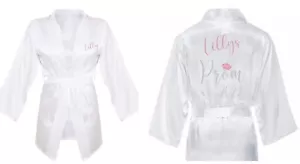 Personalised School Prom Satin Silky Robe Child & Adult sizes add own text free - Picture 1 of 5