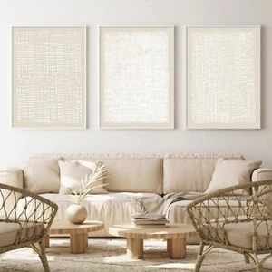 Abstract Beige Canvas Wall Art Boho Mid Century Modern Prints Line Art Painti... - Picture 1 of 6