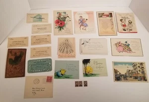 LOT OF VINTAGE POSTCARDS BUSINESS CARDS AND INVITATIONS - Picture 1 of 12