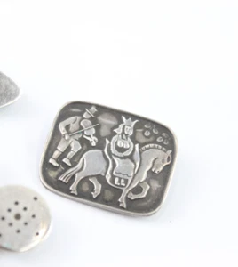 VINTAGE 830S SILVER N.M THUNE BROOCH WEDDING PRINCESS ON HORSE - Picture 1 of 9