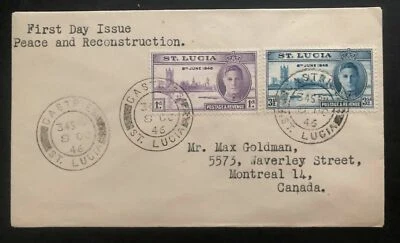 1946 Castries St Lucia First Day Cover FDC Peace & Reconstruction To Canada - Image 1 of 2